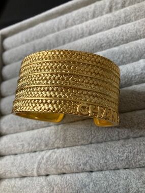 CHANEL Gold Braided Multi-Band Cuff Bracelet